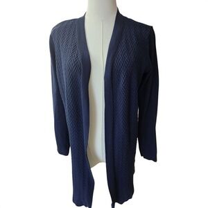 Karen Scott Navy Blue Herringbone Knit‎ Open Front Cardigan Sweater M